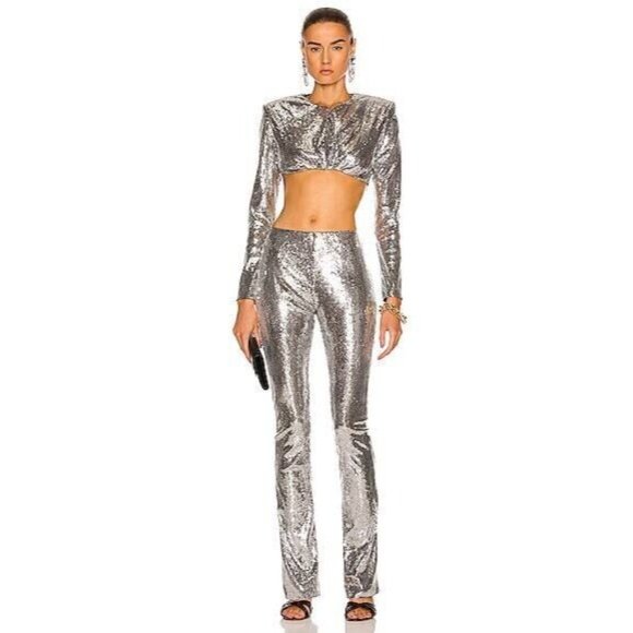 DANIELE CARLOTTA Sequin Pants Silver - Picture 1 of 7